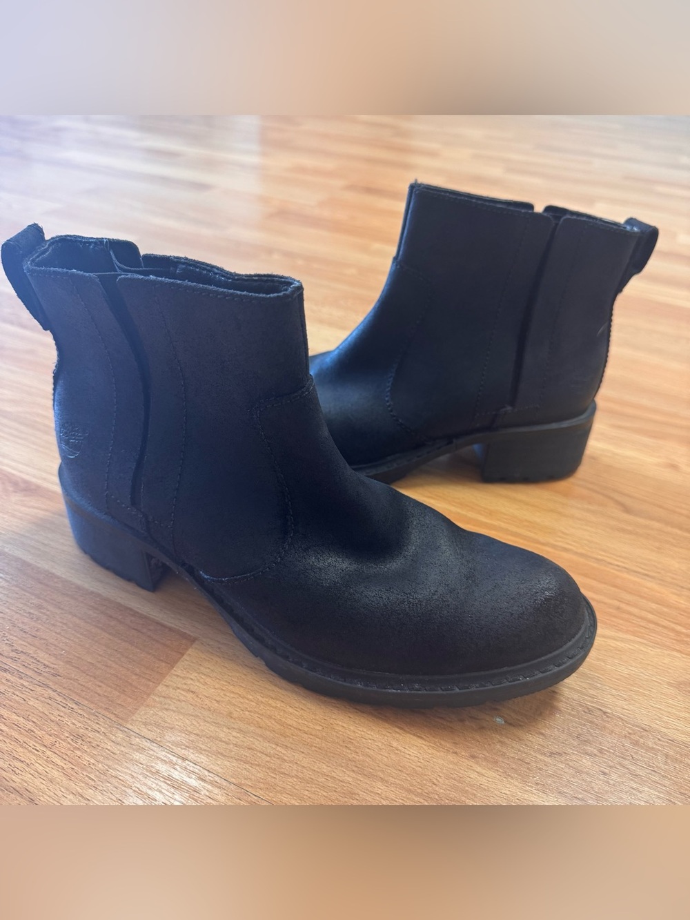 Timberland Mirah Leather Chelsea Ankle Boots 6.5 Round Toe Black - Picture 8 of 9